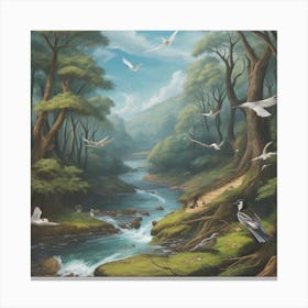 Doves In The Forest Canvas Print