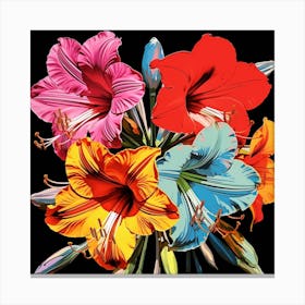 Andy Warhol Style Pop Art Flowers Amaryllis 4 Square Canvas Print