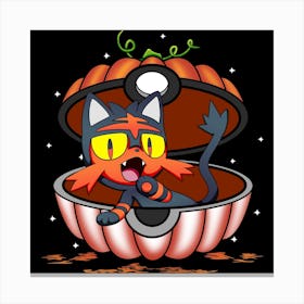 Litten In Pumpkin Ball - Pokemon Halloween Canvas Print