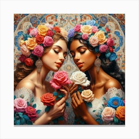 Two Women With Roses 1 Canvas Print