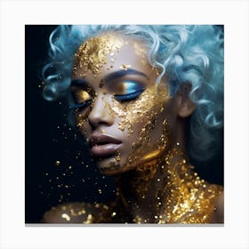 Beautiful Young Woman With Gold Makeup Canvas Print