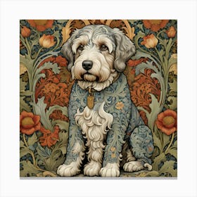 Dog With Flowers william morris Style Canvas Print