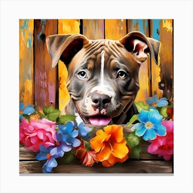 Dog In Flower Box Canvas Print