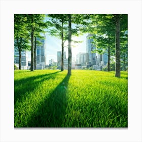 Bright Green Grass Under A Radiant Sun Swathed In Tokyo City Stands Out Against The Contrasting Sh (3) Canvas Print