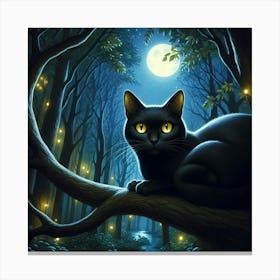 Black Cat In The Forest 4 Canvas Print