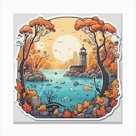 Autumn Landscape With Lighthouse Canvas Print