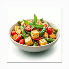 A Bright Watercolor Scene Of A Colorful Vegetable Stir Fry With Tofu And Sesame Seeds Canvas Print