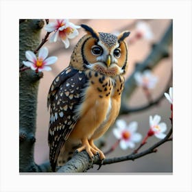 Owl Perched On Blooming Tree 1 Canvas Print