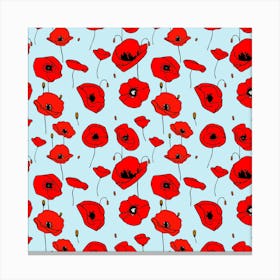 Poppies Flowers Red Seamless Pattern Canvas Print