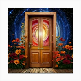 Firefly Door, Wooden, Galaxy, Spiral, Cosmos, Space, Universe, Floral, Wallpaper, Yellow, Blue, Red, (8) Canvas Print