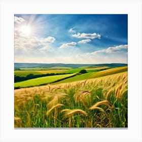 Wheat Field With Sun 1 Canvas Print