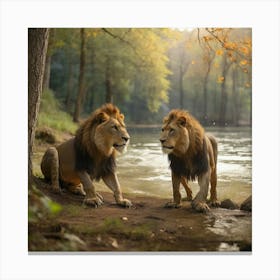 Lions By The River Canvas Print