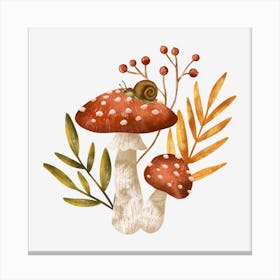 Snail on mushroom Canvas Print