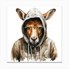 Watercolour Cartoon Donkey In A Hoodie 3 Canvas Print