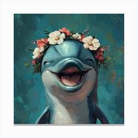 Dolphin In A Flower Crown Canvas Print