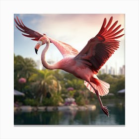 Pink Flamingo In Flight Canvas Print