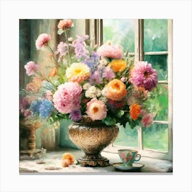 Flowers By The Window Canvas Print