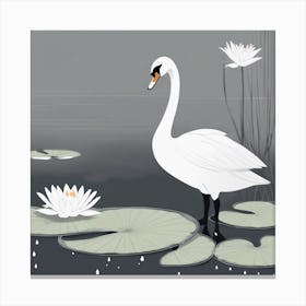 Swan On Lily Pads Canvas Print