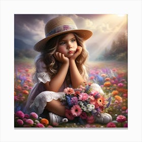 Little Girl In A Field Of Flowers Canvas Print