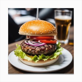 Burger With Beer Canvas Print