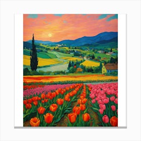 Tulips At Sunset Canvas Print