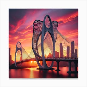 Sunset Bridge In Shanghai Canvas Print