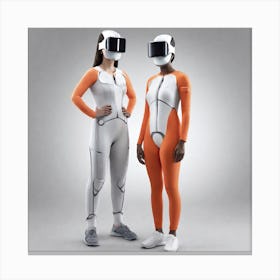 Two Women In Spacesuits Canvas Print