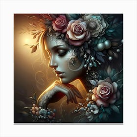 Girl With Flowers In Her Hair 3 Canvas Print