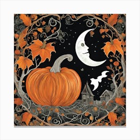 Spooky Moon Halloween Scene Canvas Print