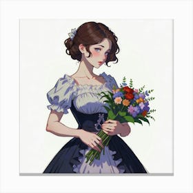 Girl With Colourful Flowers Canvas Print