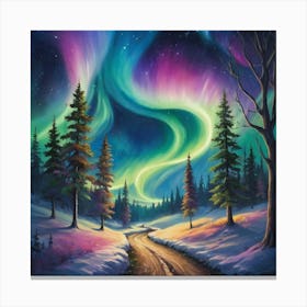 Aurora Borealis Starry Pathway Vibrant Landscape Art W 1 Canvas Print