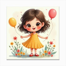 Little Girl With Balloons 1 Stampe su tela