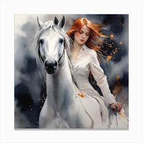 White Horse watercolor Canvas Print