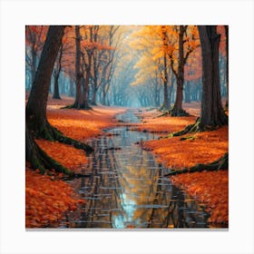 Autumn Reflections In A Stream Canvas Print
