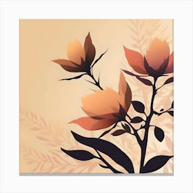 Brown Flowering Branches with Pastel Orange Canvas Print