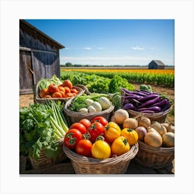 Assorted Vegetables In Peak Season Diverse Lush Greens Ripe Red Tomatoes Plump Purple Eggplants (6) Canvas Print