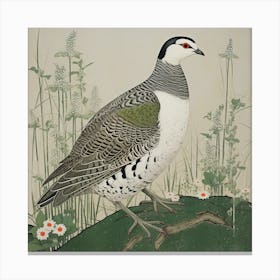 Ohara Koson Inspired Bird Painting Partridge 4 Square Canvas Print