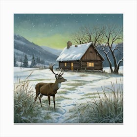 Deer In The Snow 37 Canvas Print