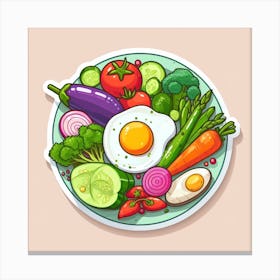 A Plate Of Food And Vegetables Sticker Top Splashing Water View Food 5 Canvas Print