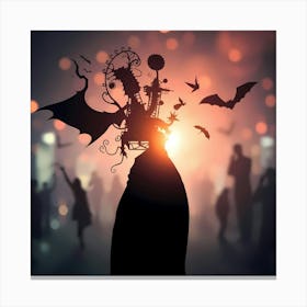 Silhouette Of A Woman With Bats Canvas Print