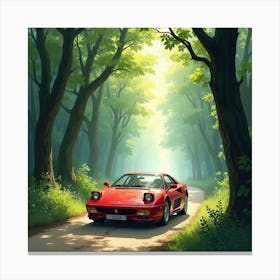 A Ferrari In A Watercolor Ancient Forest With Ethereal Light 1 Canvas Print