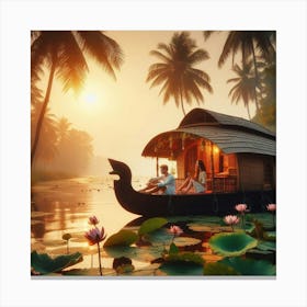 Houseboat In Kerala Canvas Print