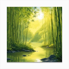 A Stream In A Bamboo Forest At Sun Rise Square Composition 83 Canvas Print