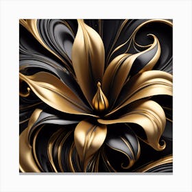 Abstract Flower Black and Gold Canvas Print