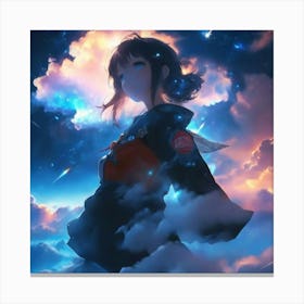 Anime Girl In Clouds Canvas Print