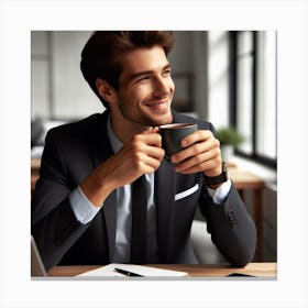 Happy Businessman With A Cup Of Coffee Canvas Print