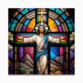Jesus Christ on cross stained glass window 1 Canvas Print