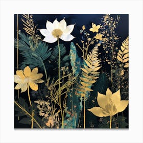 Gold And Black, Flowers On Black pink flowers 2 Canvas Print