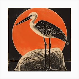 Retro Bird Lithograph Stork 2 Canvas Print