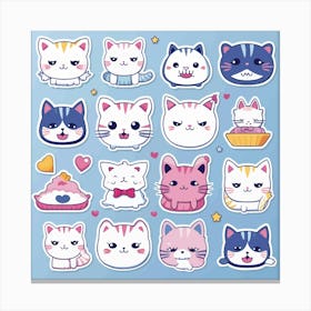 Cats and other elements, Kawaii Cat Stickers Canvas Print